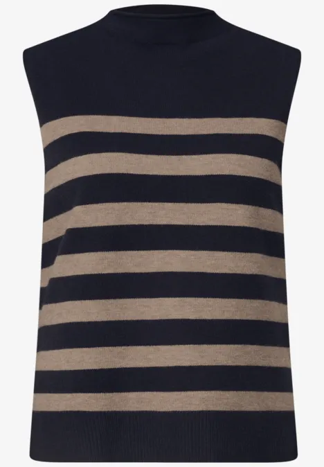 Pullunder mit Turtle Neck und Rollkanten indigo night Ärmelloses Stricktop mit navy-beigen Querstreifen.