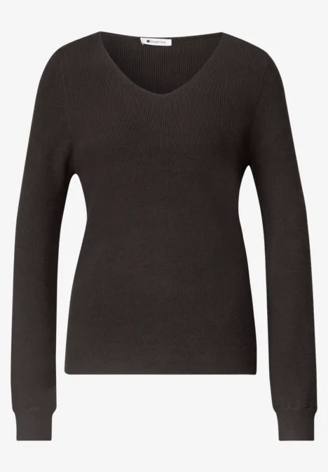Langarm Pullover mit V-Ausschnitt black coffee Dunkelgrauer, langärmliger V-Ausschnitt-Pullover.