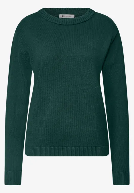 Langarm Pullover mit Boat Neck shadow teal Dunkelgrüner Damenpullover mit Rundhalsausschnitt und langen Ärmeln