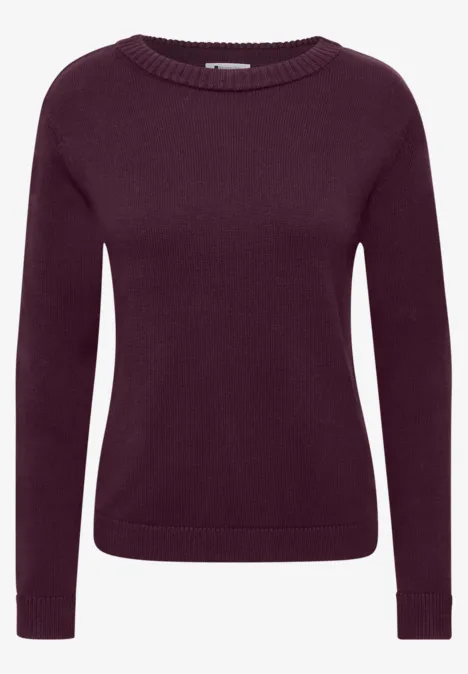 Langarm Pullover mit Boat Neck berry maroon Dunkellila Pullover mit Rundhals, langärmelig und schlicht geschnitten.