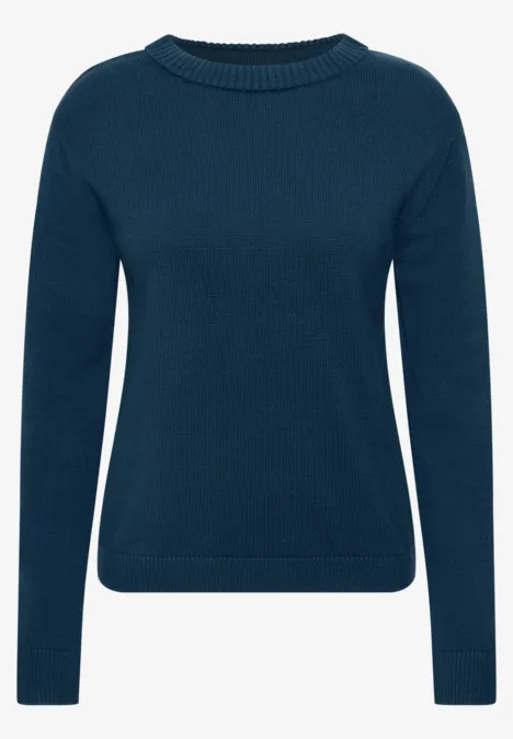 Langarm Pullover mit Boat Neck blue petrol Dunkelblauer Strickpullover mit Rundhalsausschnitt und schlichten Details.