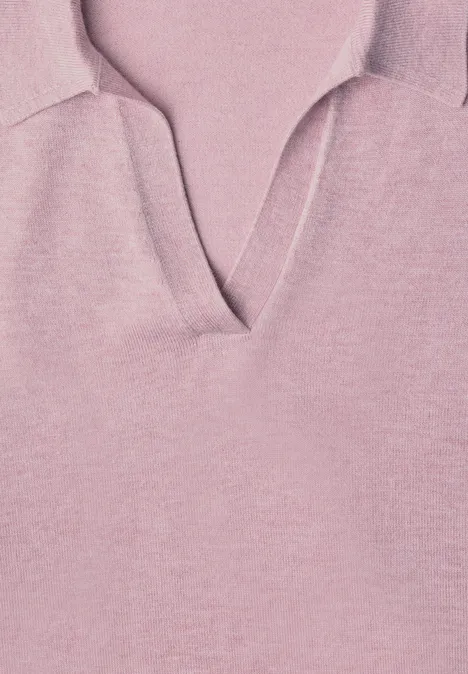 Langarm Pullover mit Polokragen quiet rose mel. Hellrosa Strickpolo mit V-Ausschnitt