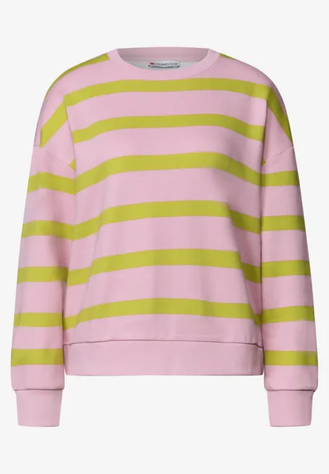 Sweatshirt mit Rundhals und Streifen apple lime Rosa Pullover mit grünen Querstreifen, langärmelig und locker geschnitten.
