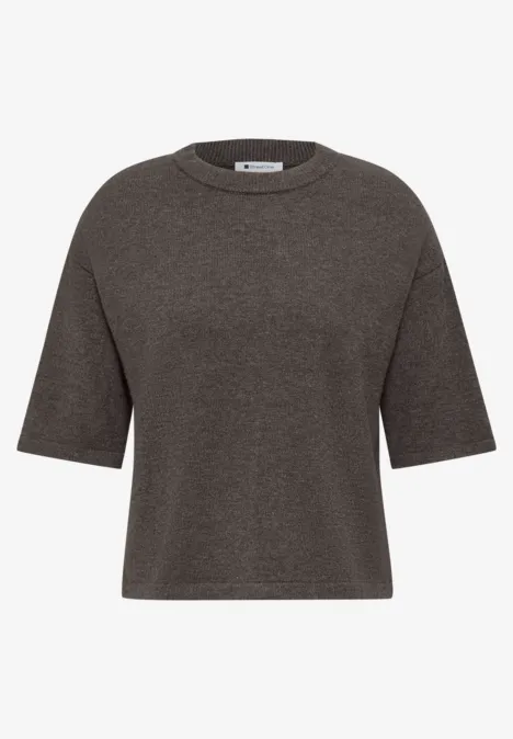 Pull à manches 3/4 et col rond black coffee mel. Ein dunkelgraues, kastig geschnittenes T-Shirt mit Rundhalsausschnitt und halblangen Ärmeln.