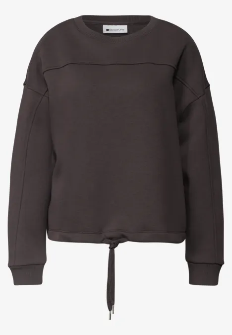 Sweat-shirt à col rond avec détails décoratifs black coffee Ein dunkelgrauer, kastiger Sweatshirt mit Rundhalsausschnitt und Tunnelzug am Saum.