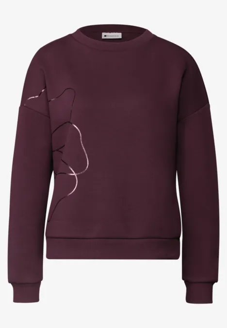 Sweatshirt met Loose Fit-pasvorm en folieprint rustic rouge Bordeauxfarbener Pullover mit minimalistischer Linienzeichnung, lässigem Schnitt und langen Ärmeln.
