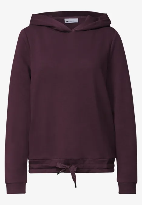 Langarm Sweatshirt mit Kapuze rustic rouge Dunkelroter Hoodie mit langem Schnitt, Kapuze und Kordelzug an der Taille.