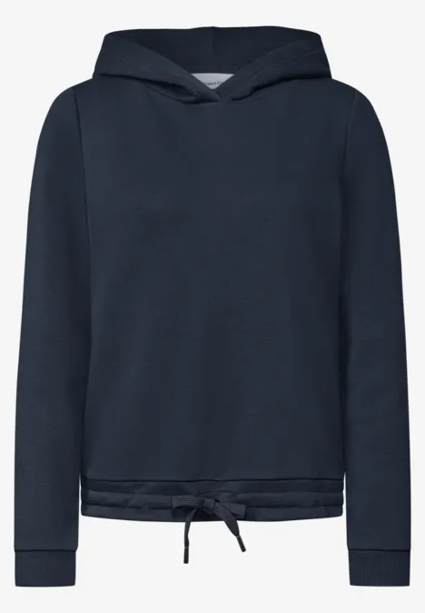 Langarm Sweatshirt mit Kapuze darkest blue Dunkelblauer Kapuzenpullover mit Kordelzug am Bund.