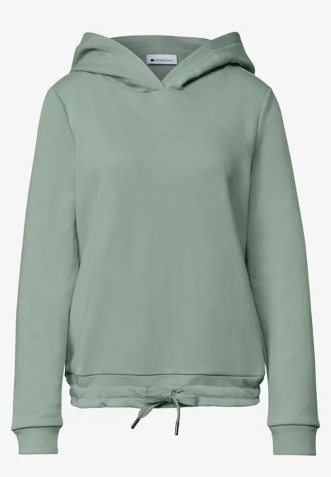 Langarm Sweatshirt mit Kapuze eucalyptus green Hellgrüner Kapuzenpullover mit Tunnelzug am Saum