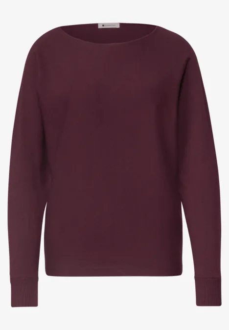 Bordeaurotfarbener Pullover mit Rundhalsausschnitt und langen Ärmeln