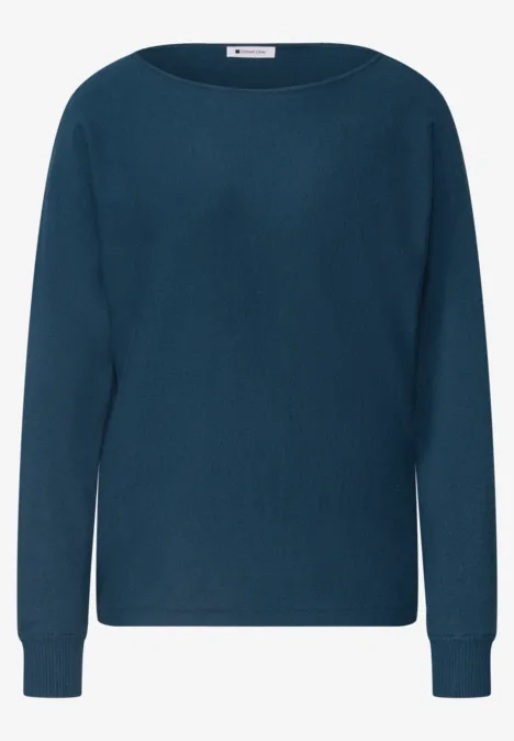 Dolman Pullover mit Boat Neck blue petrol Schlichter dunkelblauer Pullover mit Rundhalsausschnitt und langen Ärmeln.