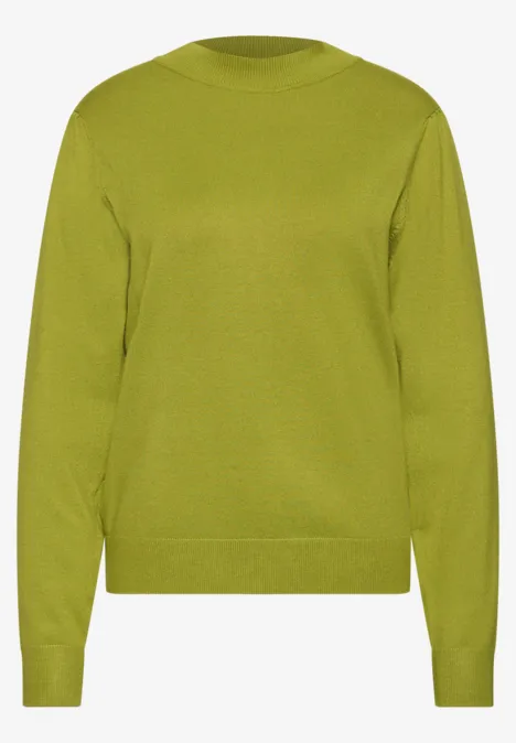 Olivgrüner Pullover mit Rundhals, langen Ärmeln und Rippbündchen