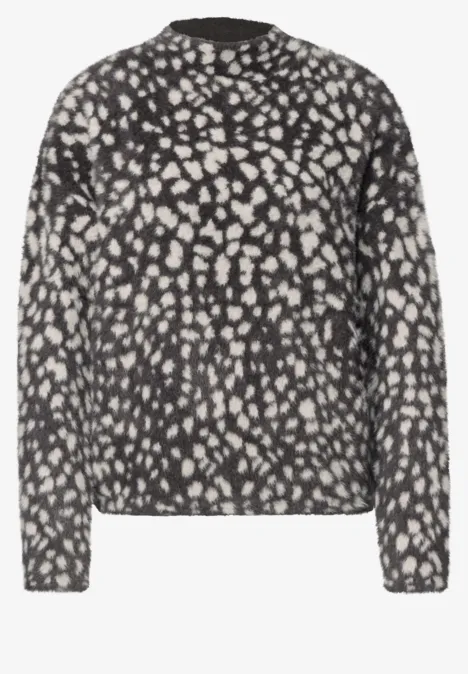Pull en laine fine à motif jacquard black coffee Langärmliges Oberteil mit schwarz-weißem, abstraktem Tupfenmuster.