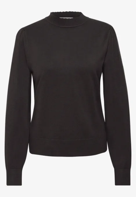 Schlichter schwarzer Damenpullover mit Rundhalsausschnitt und langen Ärmeln.
