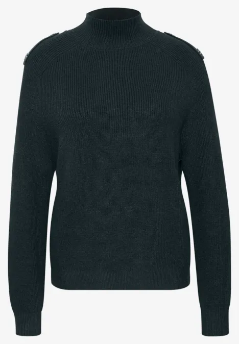 Pullover mit Turtle Neck und Knopfdetails stormy green Schwarzer, hochgeschlossener Pullover mit Schulterklappen und gerippten Bündchen.