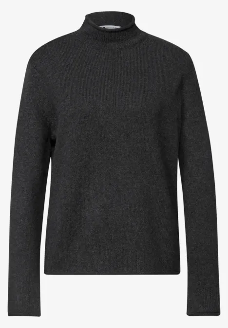 Pullover mit Turtle Neck und Rollkanten armor grey mel. Schwarzer Rollkragenpullover mit langen Ärmeln, schlichtem Design.