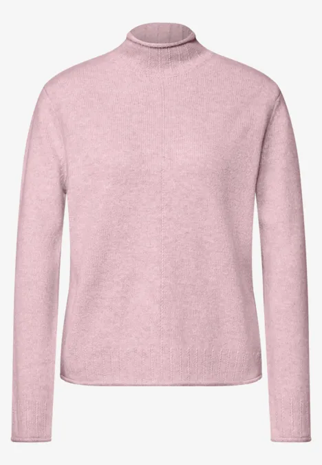 Pullover mit Turtle Neck und Rollkanten quiet rose mel. Hellrosa Rollkragenpullover aus weichem Stoff mit langen Ärmeln