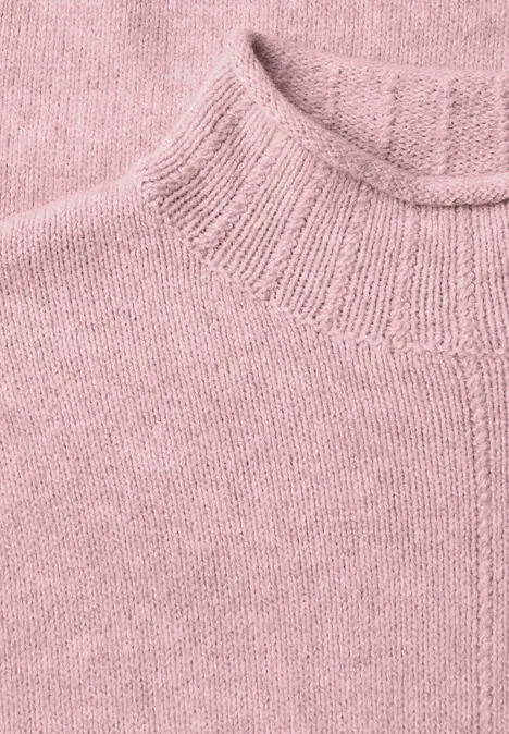 Pullover mit Turtle Neck und Rollkanten quiet rose mel. Rosa Strickpullover mit Rundhalsausschnitt und feiner Maschenstruktur