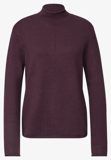 Pull à col roulé et bords roulés berry plum mel. Dunkelroter Rollkragenpullover mit langen Ärmeln und schlichter Passform.