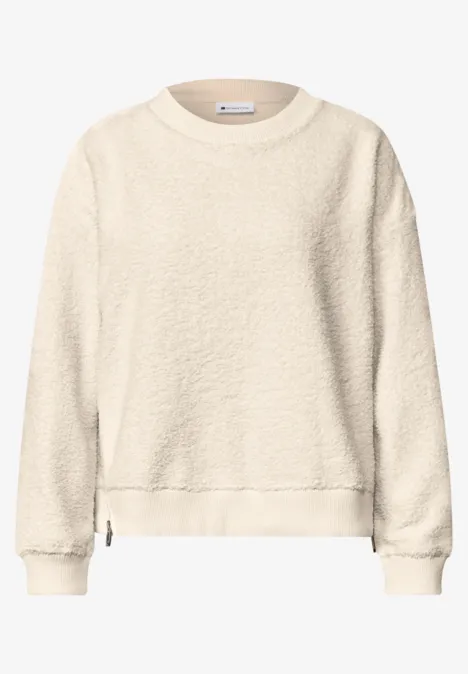 Teddy-Sweatshirt mit Zipperdetails pure beige Beige Fleece-Sweatshirt mit Rundhalsausschnitt und langen Ärmeln.