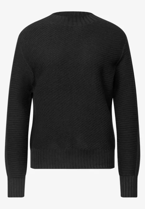 Langarm Pullover mit Turtle Neck und Struktur armor grey mel. Schwarzer, gestrickter Pullover mit Rundhalsausschnitt und langen Ärmeln.