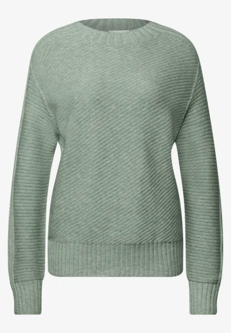 Langarm Pullover mit Turtle Neck und Struktur eucalyptus green mel. Grauer Pullover mit Rundhalsausschnitt und Rippenstruktur.
