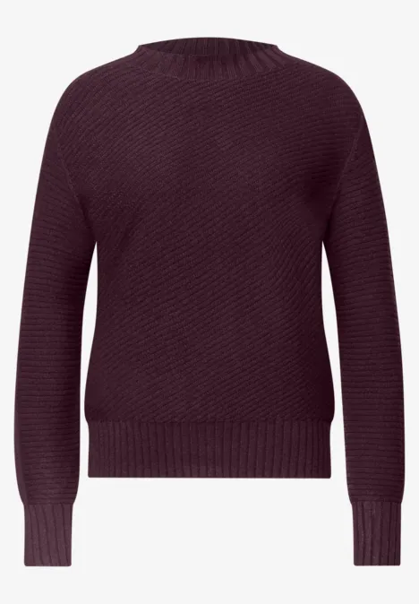 Langarm Pullover mit Turtle Neck und Struktur berry plum Bordeauxroter, gerippter Strickpullover mit Rundhalsausschnitt und langen Ärmeln.