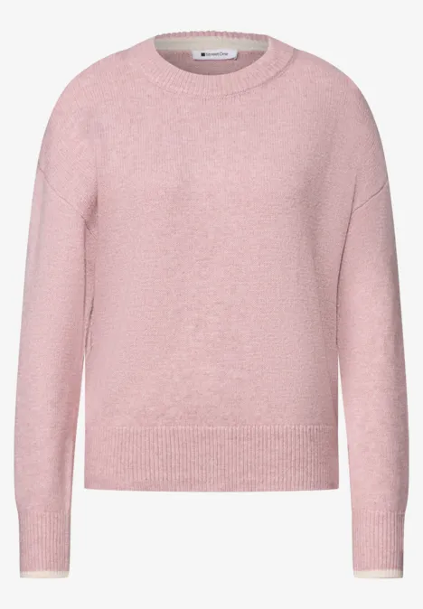 Pull uni à col rond quiet rose mel. Rosa Pullover mit Rundhalsausschnitt, langen Ärmeln und einfachem Design