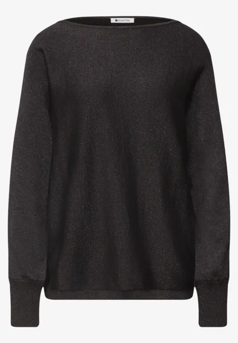 Schlichter, schwarzer Pullover mit Rundhalsausschnitt und langen Ärmeln.