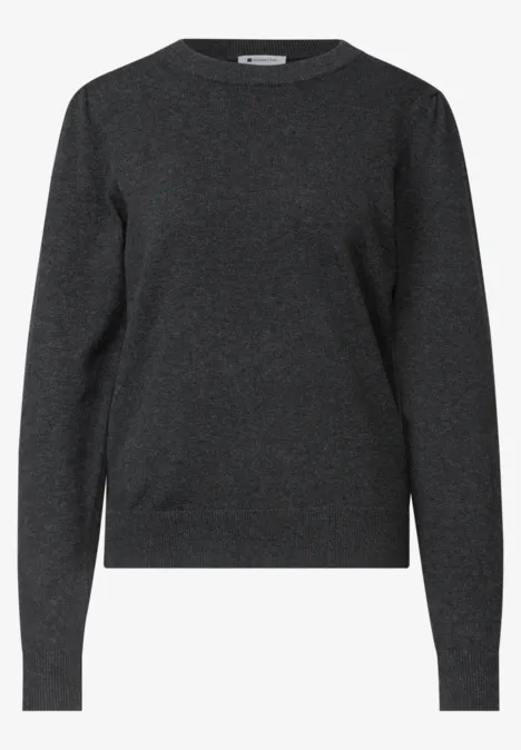 Pullover mit Rundhals und Glitzertape armor grey mel. Dunkelgrauer, schlichter Damenpullover mit Rundhalsausschnitt und langen Ärmeln.