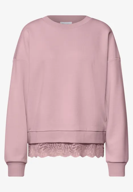 Sweat-shirt ample avec bordure en dentelle quiet rose Rosa Sweatshirt mit zarter Spitzenborte am Saum