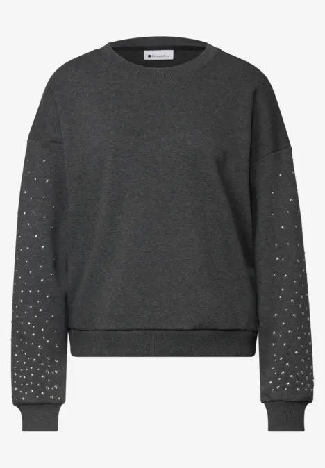 Sweat-shirt ample avec des rivets armor grey mel. Grau meliertes Sweatshirt mit Nietenbesatz an den Ärmeln.
