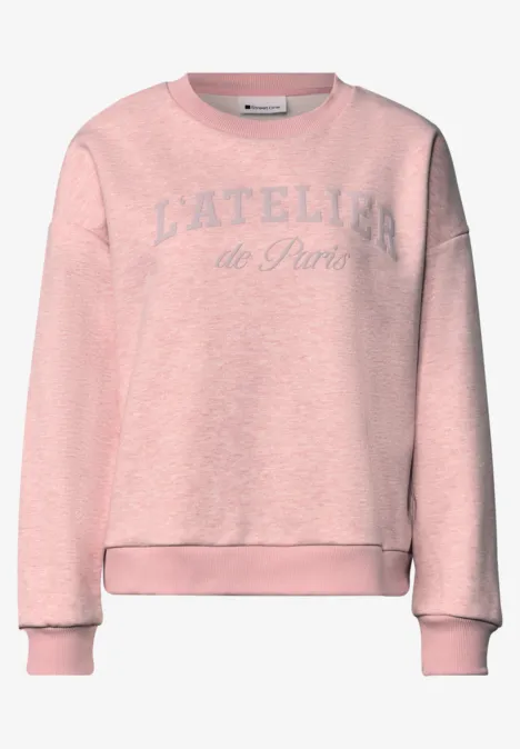 Loose Fit Sweatshirt mit Glitzer quiet rose mel. Rosa Damen-Sweatshirt mit Rundhalsausschnitt und Aufdruck 'L’ATELIER de Paris'.