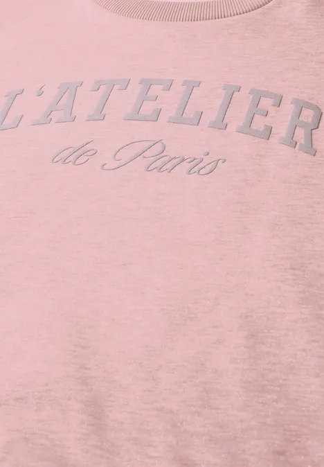 Loose Fit Sweatshirt mit Glitzer quiet rose mel. Rosa T-Shirt mit aufgedrucktem Schriftzug 'L'ATELIER de Paris' an der Brust