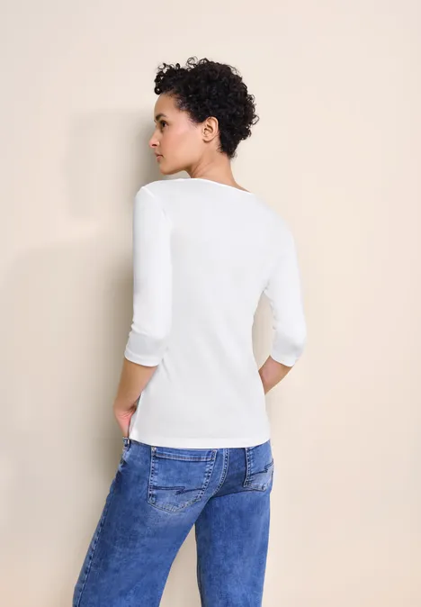 Basic T-Shirt mit 3/4 Arm White