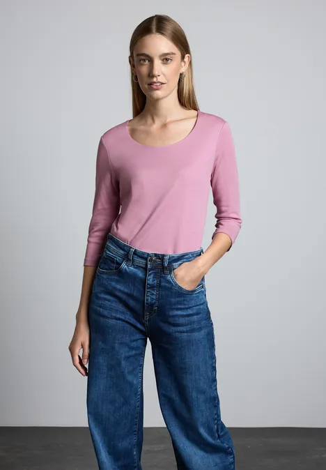 Basic T-Shirt mit 3/4 Arm sunrise pink