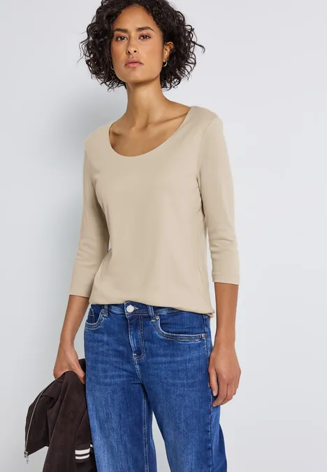 Basic T-Shirt mit 3/4 Arm cotton beige