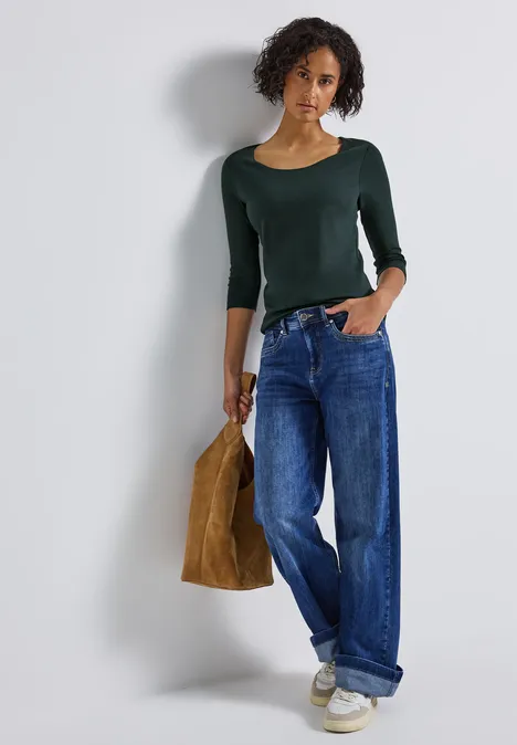 Basic T-Shirt mit 3/4 Arm evernight green