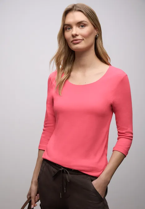 Basic T-Shirt mit 3/4 Arm striking coral Basic T-Shirt mit 3/4 Arm striking coral