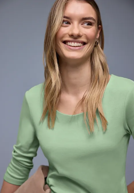 Basic T-Shirt mit 3/4 Arm pale mint green