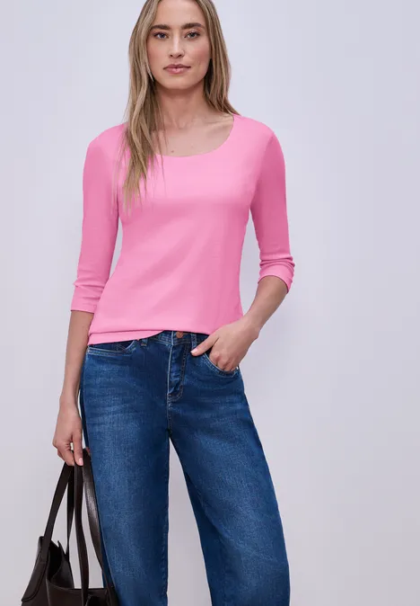Basic T-Shirt mit 3/4 Arm ibis rose Basic T-Shirt mit 3/4 Arm ibis rose