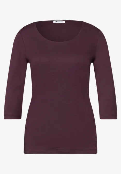 T-shirt violet femme, encolure bateau et manches 3/4.