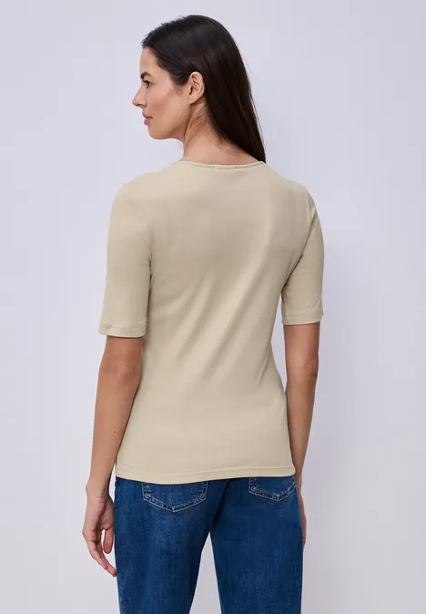 Basic Kurzarmshirt cotton beige