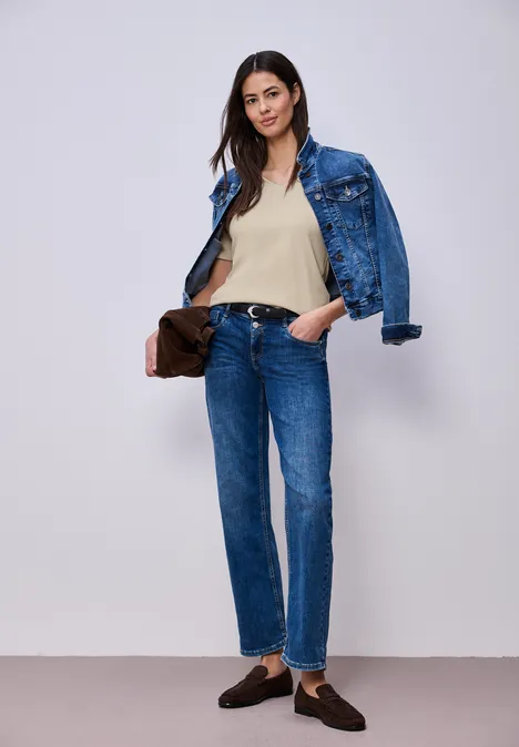 Basic Kurzarmshirt cotton beige