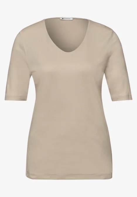 Basic Kurzarmshirt cotton beige