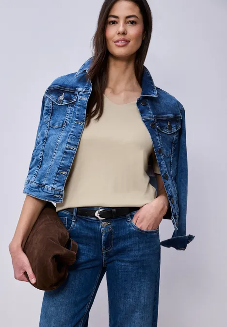 Basic Kurzarmshirt cotton beige