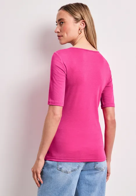 T-shirt basique avec col en V en couleur unie magenta dream