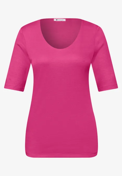 T-shirt basique avec col en V en couleur unie magenta dream