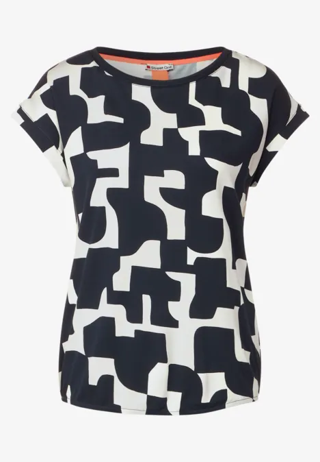 Print T-Shirt mit Stricktape dark vintage blue