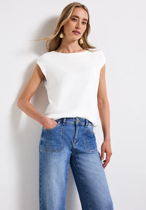 Shirt mit U-Boot-Ausschnitt White